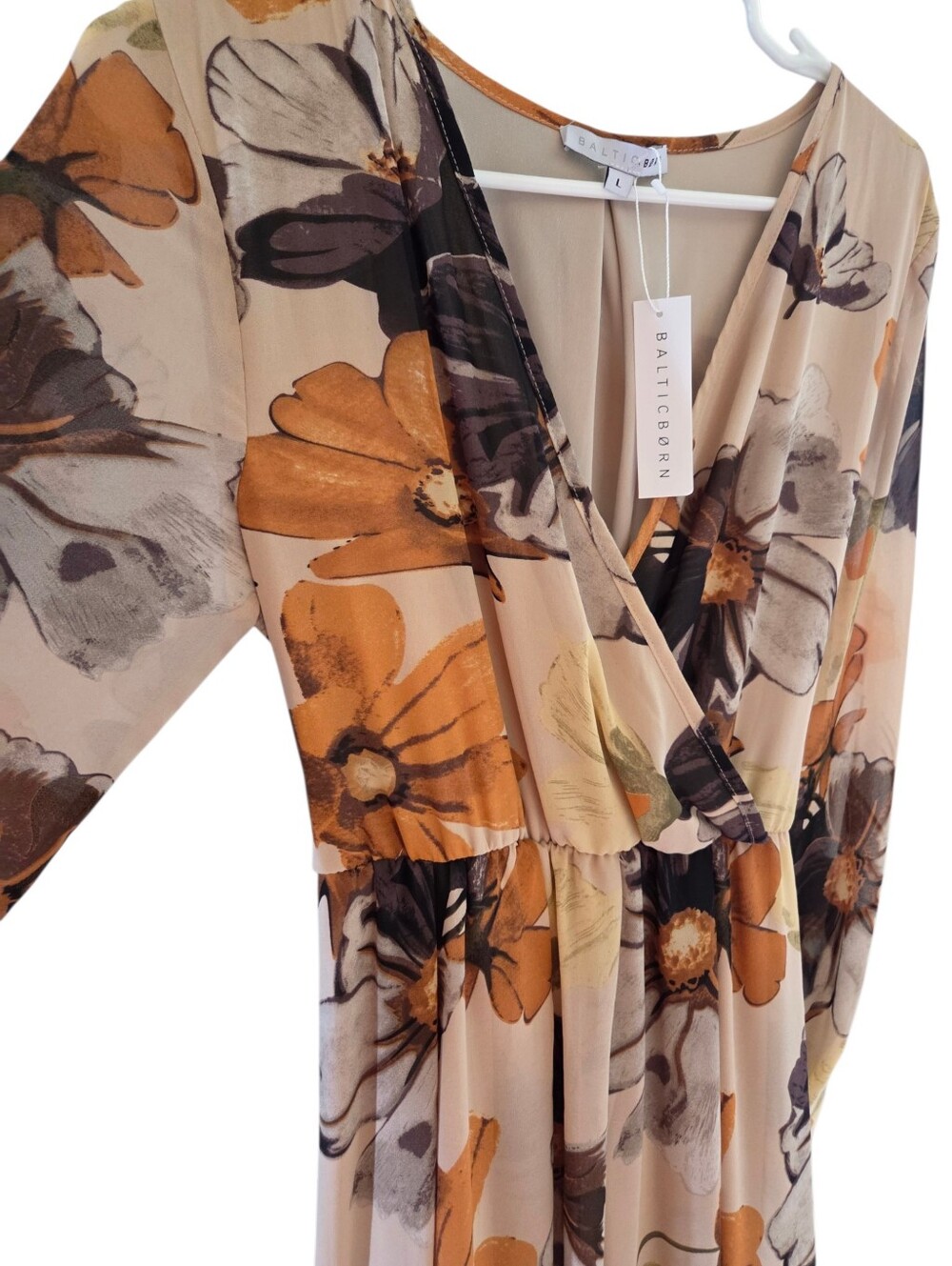 Baltic Born Lydia Maxi Dress Camel Floral Long Sleeve Chiffon New Women's Large - Picture 3 of 7